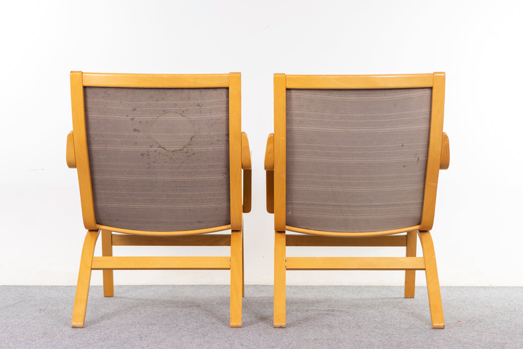 Leather & Beech Lounge Chair Pair - (326-095)