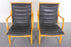 Leather & Beech Lounge Chair Pair - (326-095)