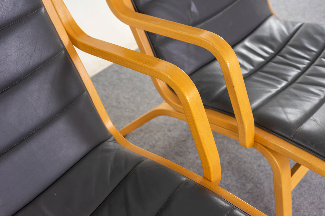 Leather & Beech Lounge Chair Pair - (326-095)