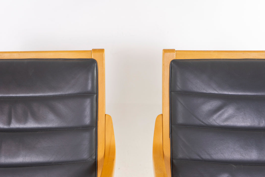 Leather & Beech Lounge Chair Pair - (326-095)