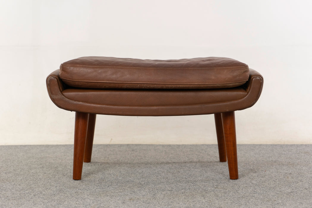 Leather & Teak Footstool - (326-181)