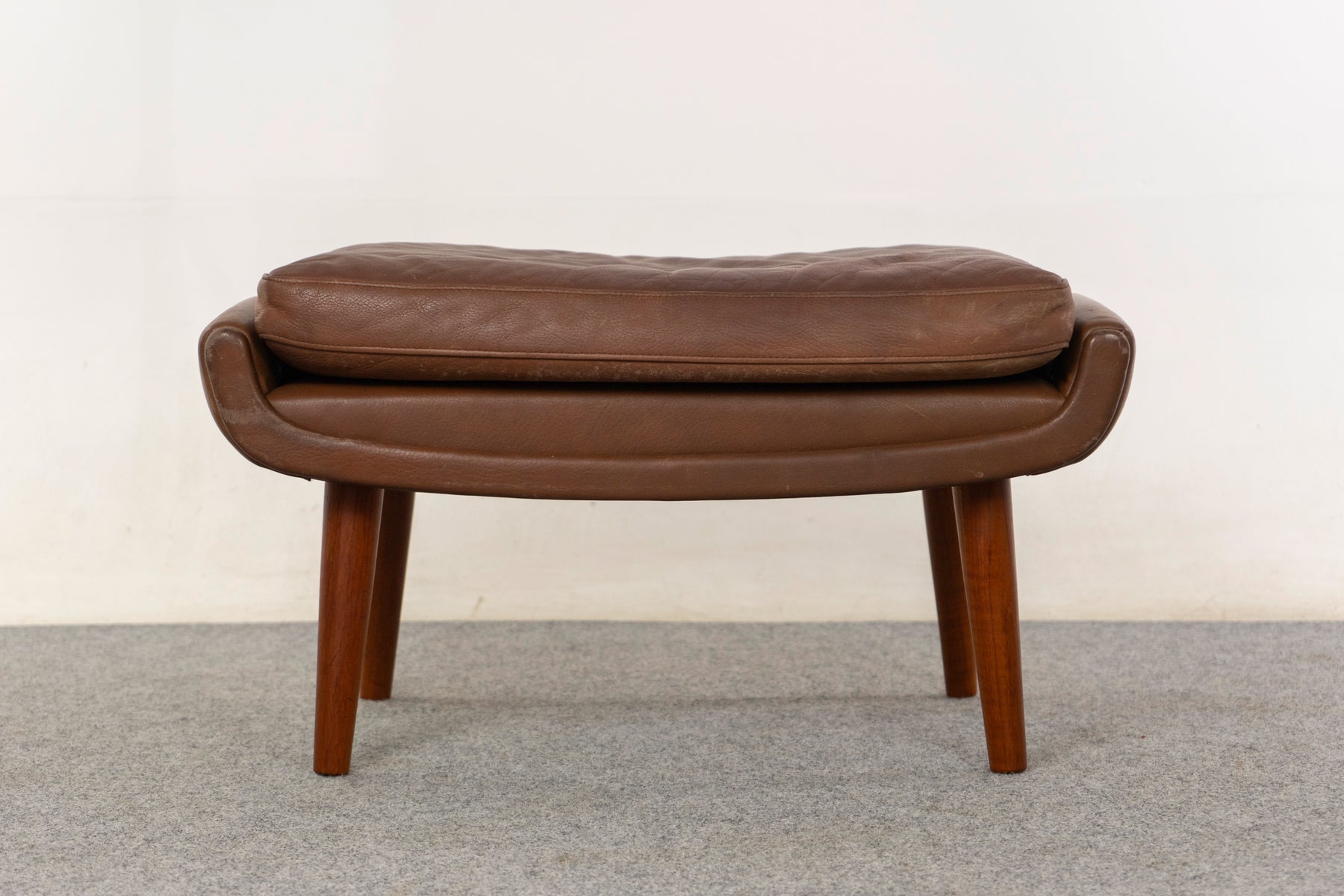 Leather & Teak Footstool - (326-181)