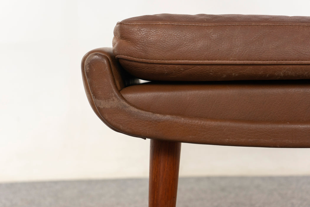 Leather & Teak Footstool - (326-181)