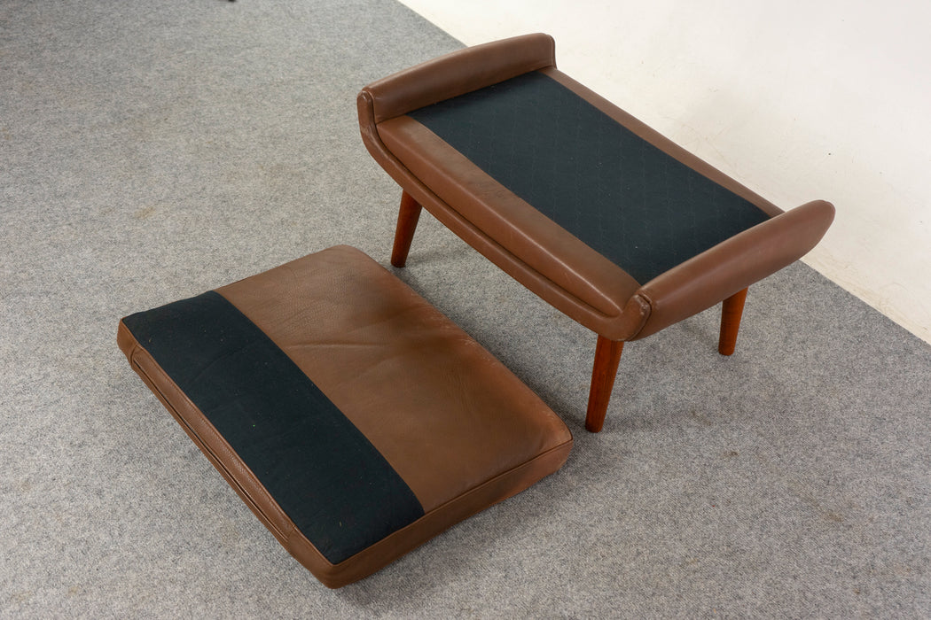 Leather & Teak Footstool - (326-181)