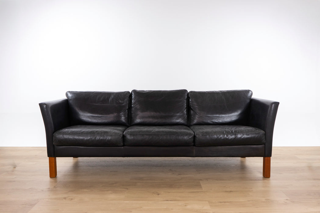 Danish Modern Black Leather Sofa - (327-146)
