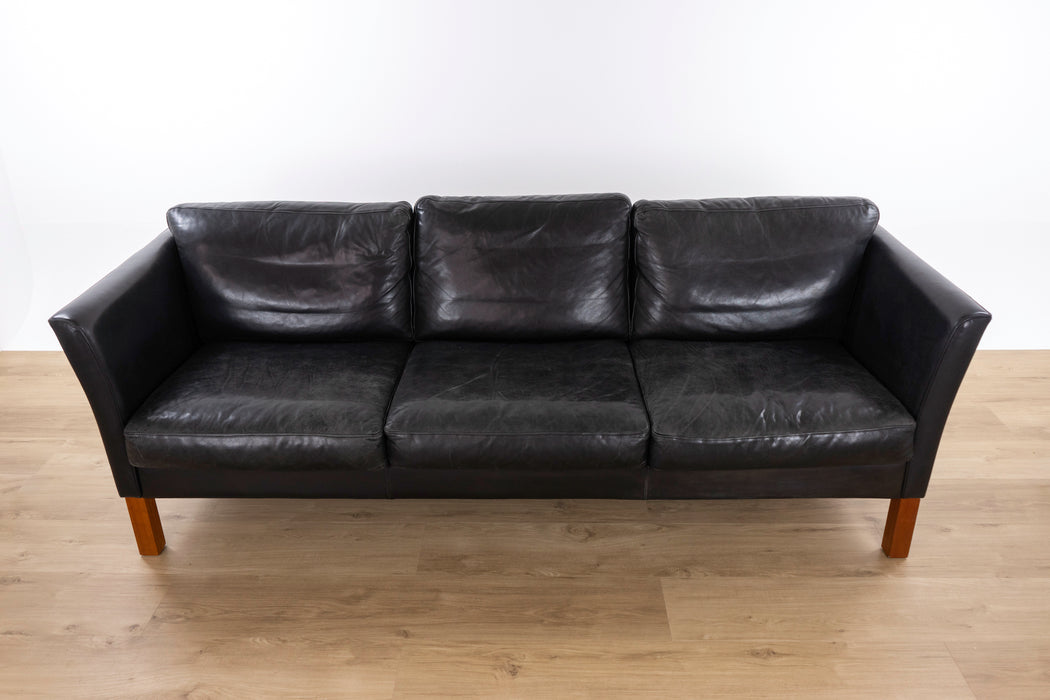 Danish Modern Black Leather Sofa - (327-146)