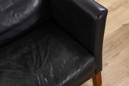 Danish Modern Black Leather Sofa - (327-146)