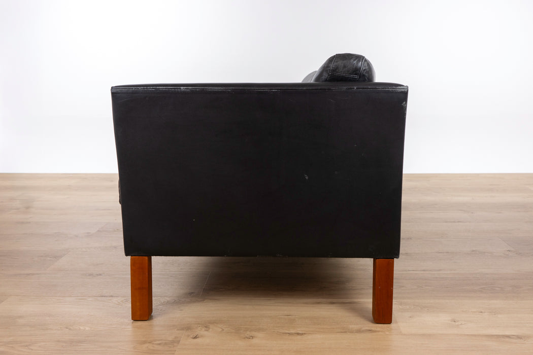 Danish Modern Black Leather Sofa - (327-146)