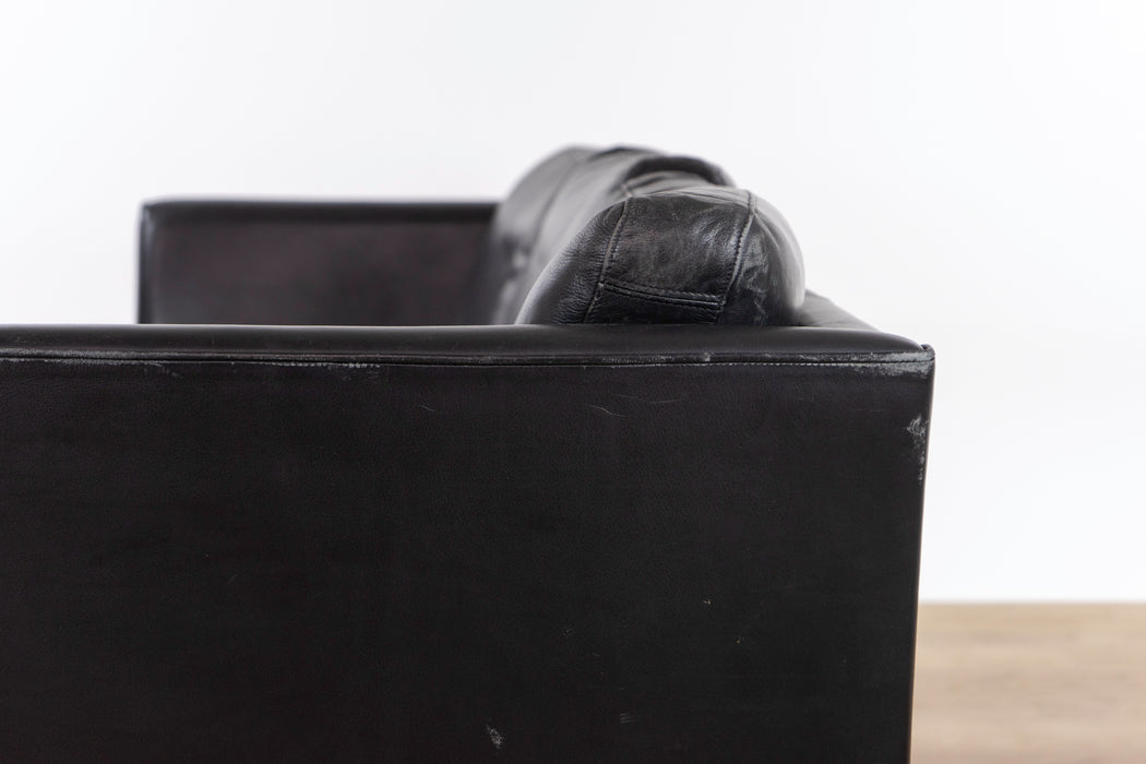 Danish Modern Black Leather Sofa - (327-146)