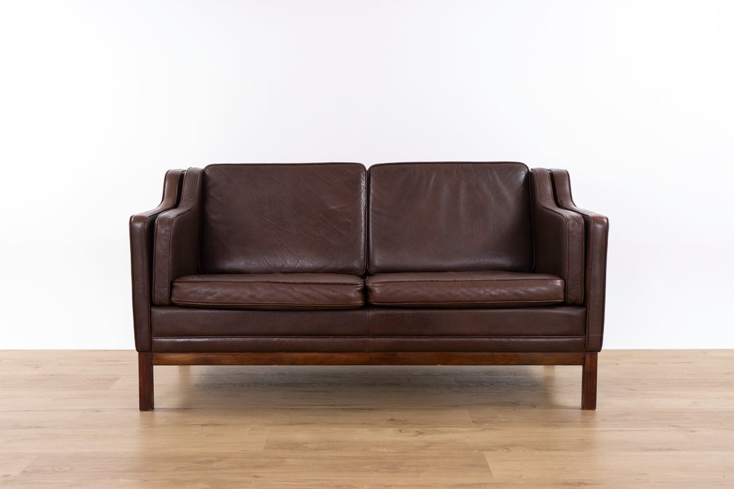 Danish Mid-Century Brown Leather Loveseat- (D1581)