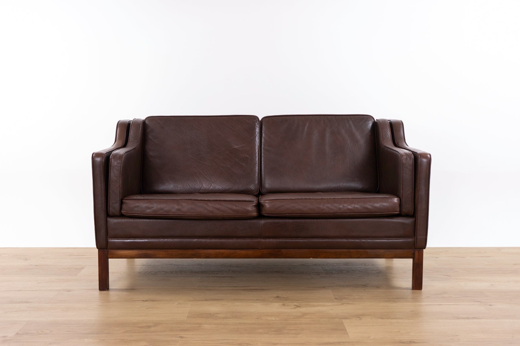 Danish Mid-Century Brown Leather Loveseat- (D1581)