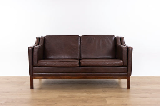 Danish Mid-Century Brown Leather Loveseat- (D1581)