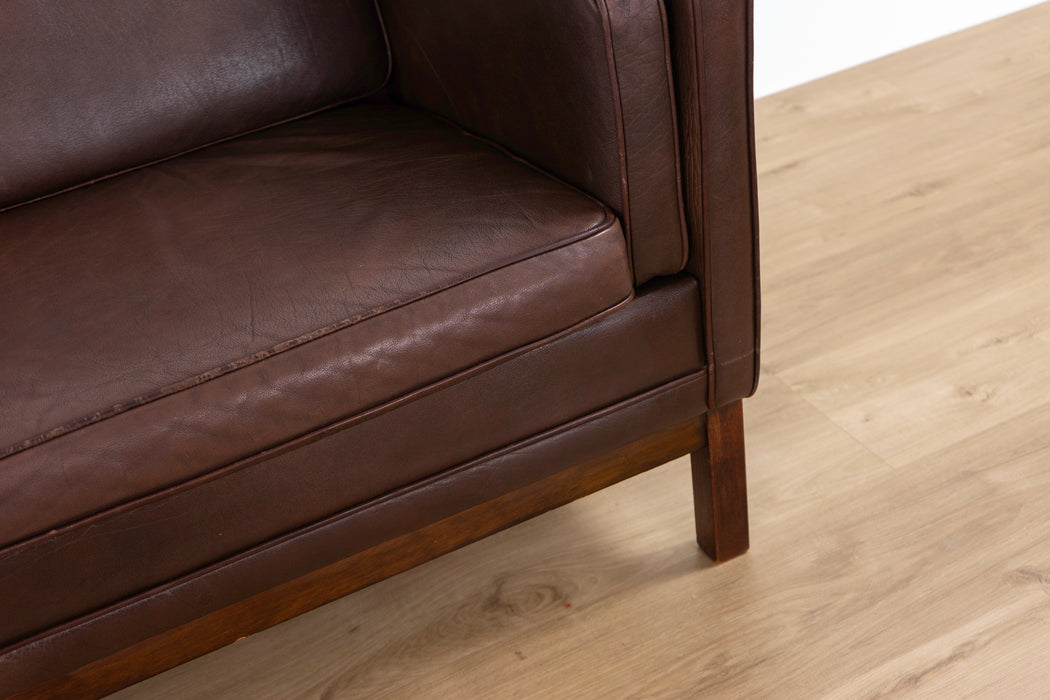 Danish Mid-Century Brown Leather Loveseat- (D1581)