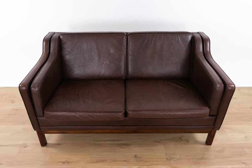 Danish Mid-Century Brown Leather Loveseat- (D1581)