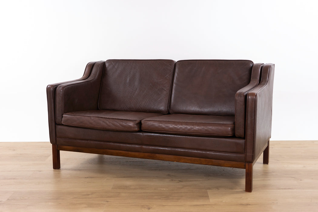 Danish Mid-Century Brown Leather Loveseat- (D1581)