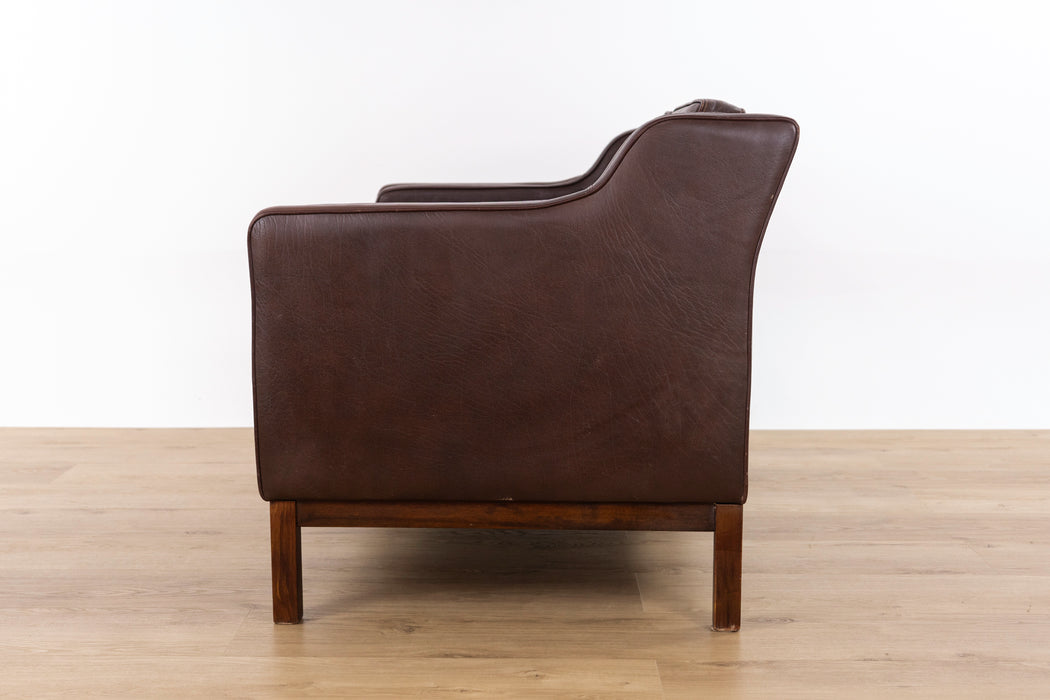 Danish Mid-Century Brown Leather Loveseat- (D1581)
