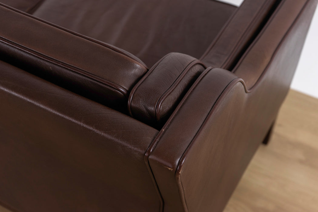 Danish Mid-Century Brown Leather Loveseat- (D1581)
