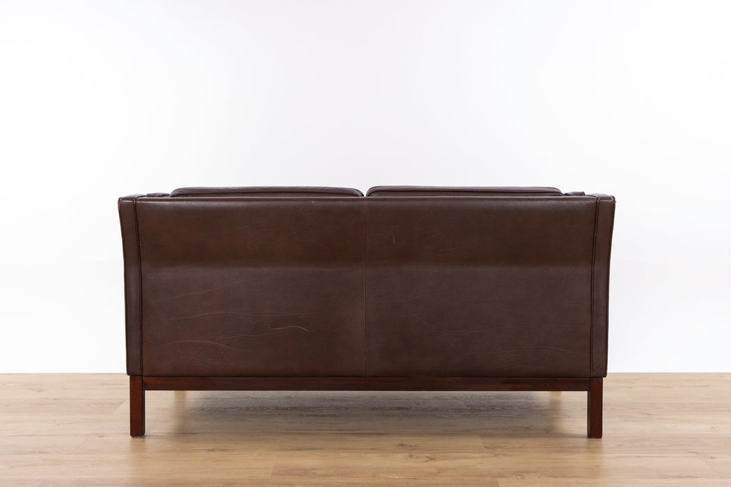 Danish Mid-Century Brown Leather Loveseat- (D1581)