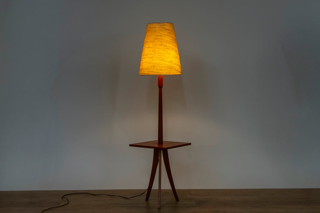 Mid-Century Modern Teak Floor Lamp with Side Table - (D1540)