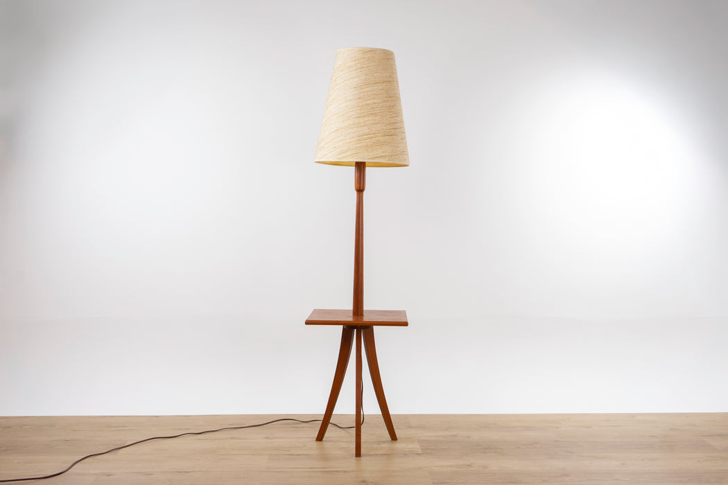 Mid-Century Modern Teak Floor Lamp with Side Table - (D1540)