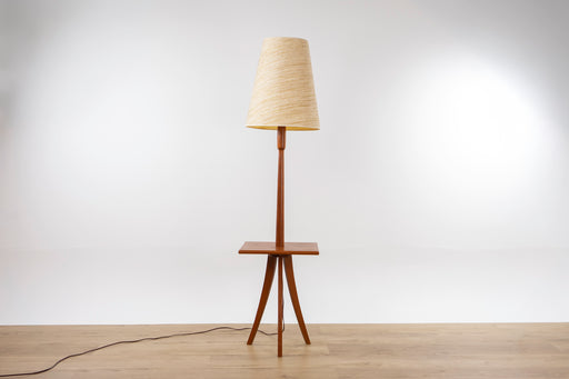 Mid-Century Modern Teak Floor Lamp with Side Table - (D1540)