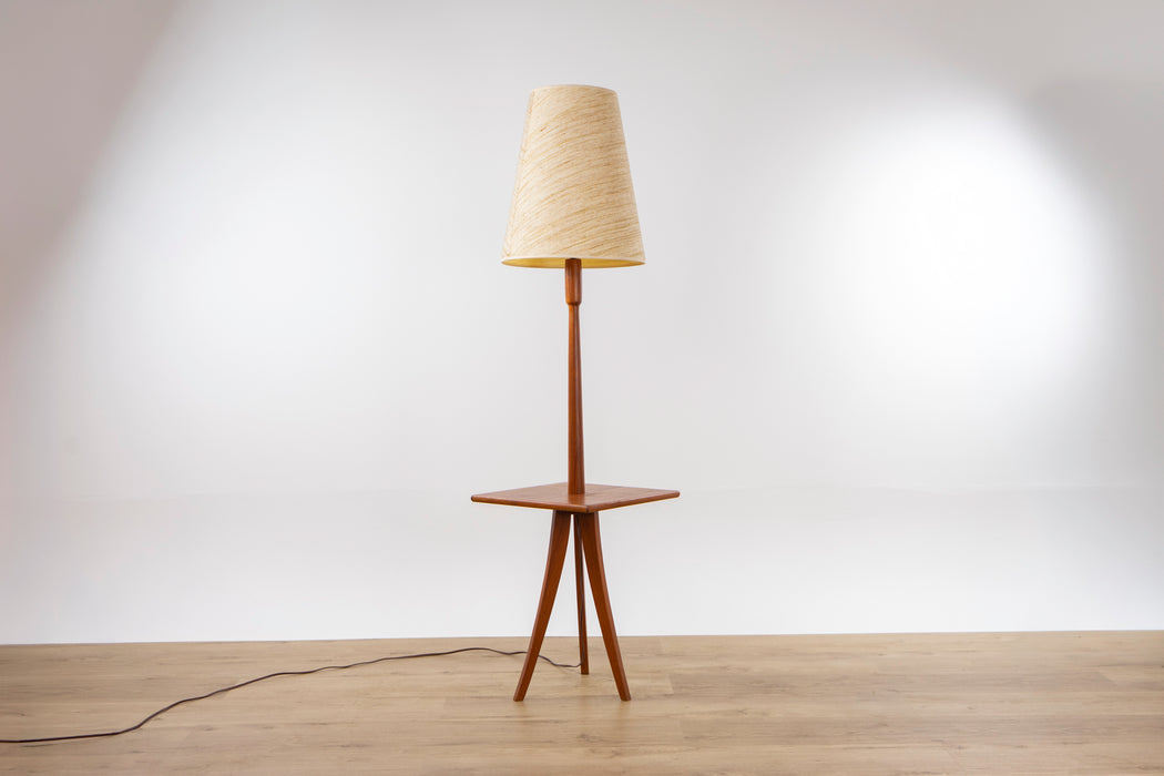 Mid-Century Modern Teak Floor Lamp with Side Table - (D1540)
