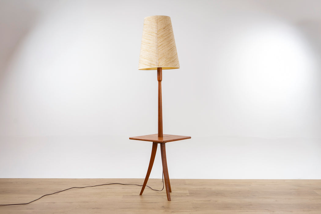 Mid-Century Modern Teak Floor Lamp with Side Table - (D1540)