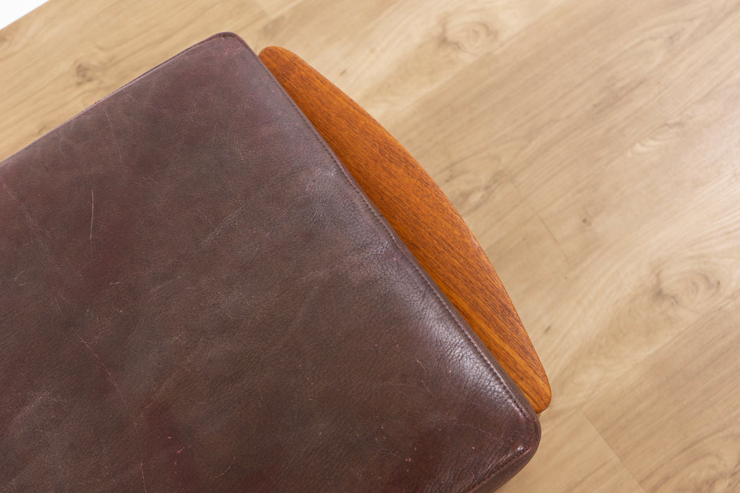 Mid-Century Modern Teak & Leather Footstool - (D1595)