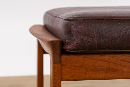 Mid-Century Modern Teak & Leather Footstool - (D1595)