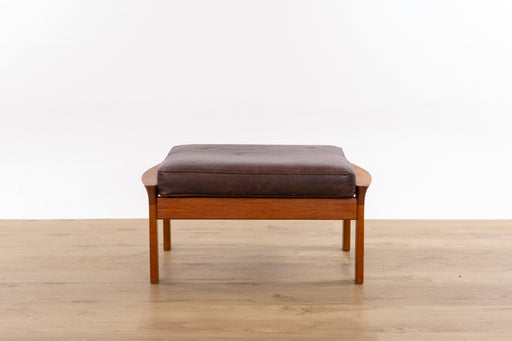 Mid-Century Modern Teak & Leather Footstool - (D1595)