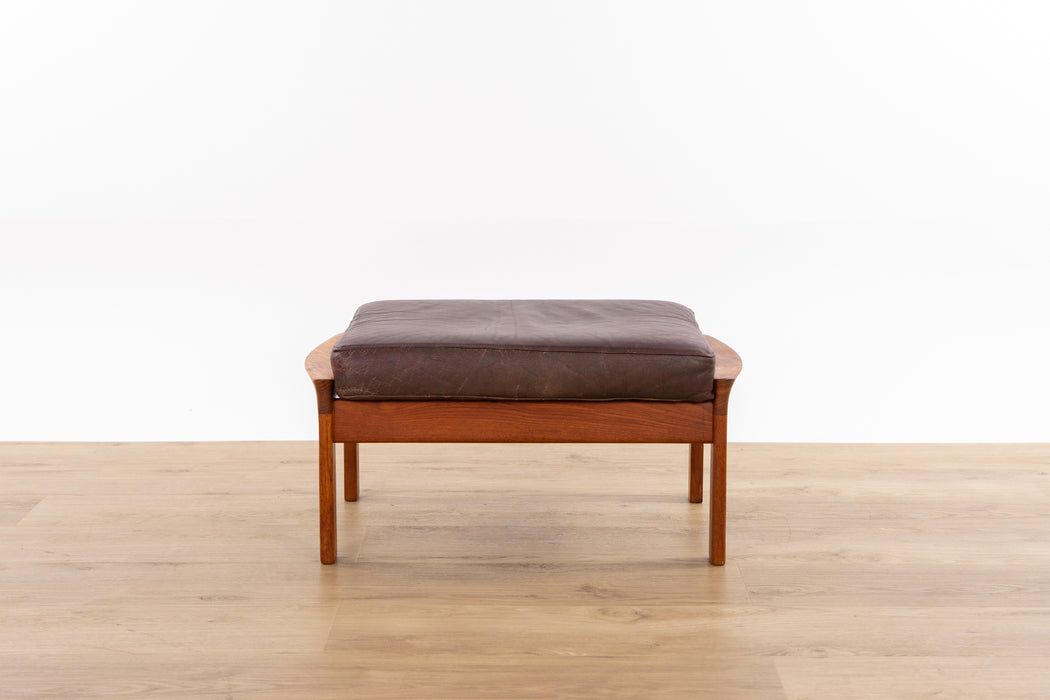 Danish Mid Century Teak & Leather Footstool - (D1596)