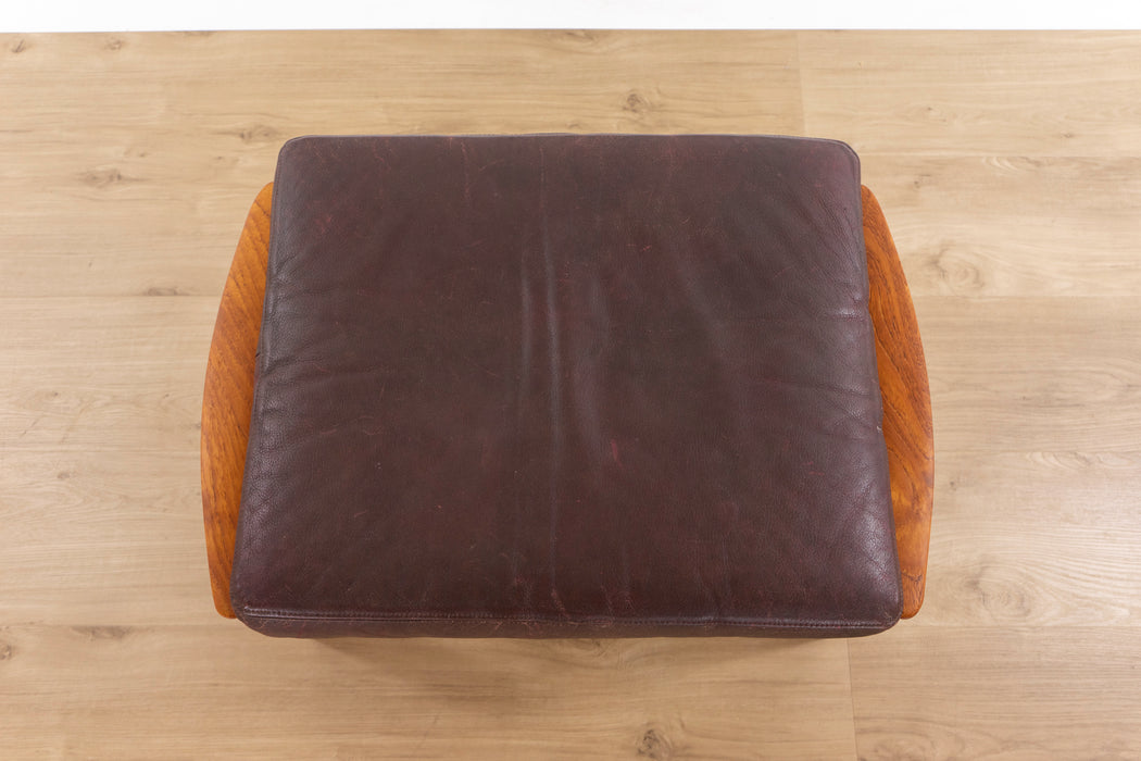 Danish Mid Century Teak & Leather Footstool - (D1596)