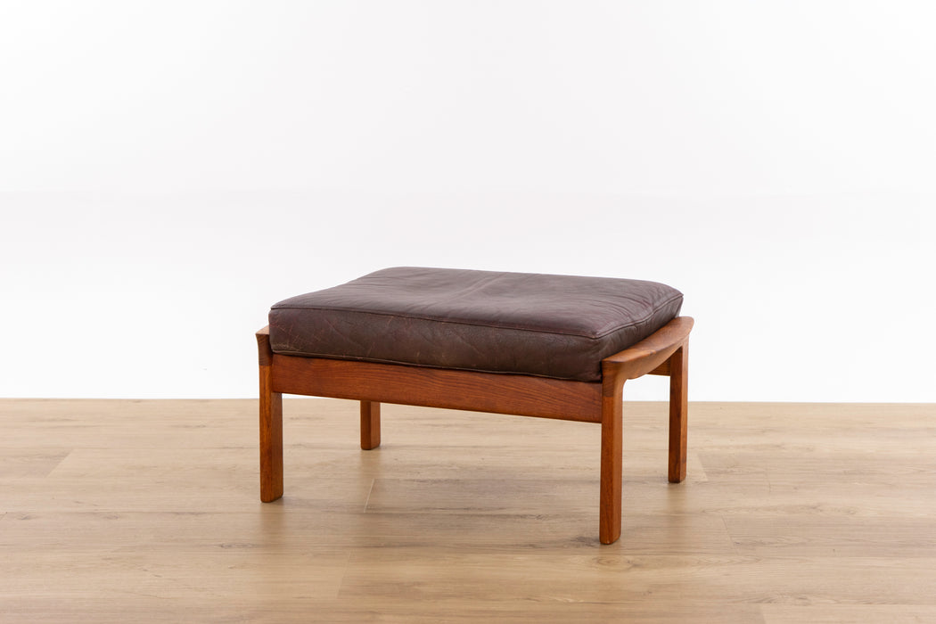 Danish Mid Century Teak & Leather Footstool - (D1596)