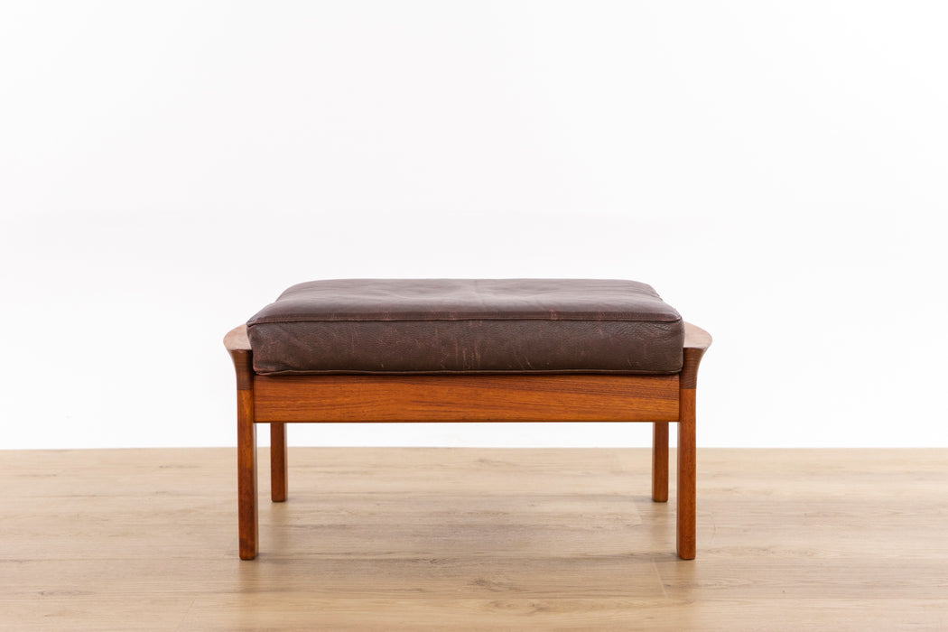 Danish Mid Century Teak & Leather Footstool - (D1596)