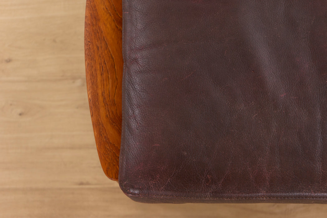 Danish Mid Century Teak & Leather Footstool - (D1596)