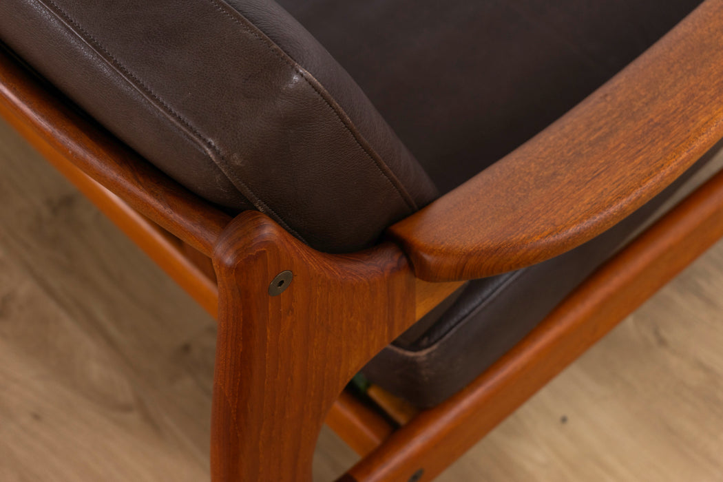 Danish Modern Teak & Leather Loveseat - (D1593)