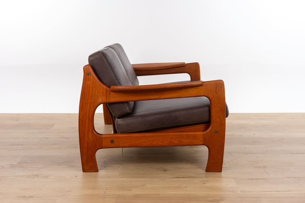 Danish Modern Teak & Leather Loveseat - (D1593)