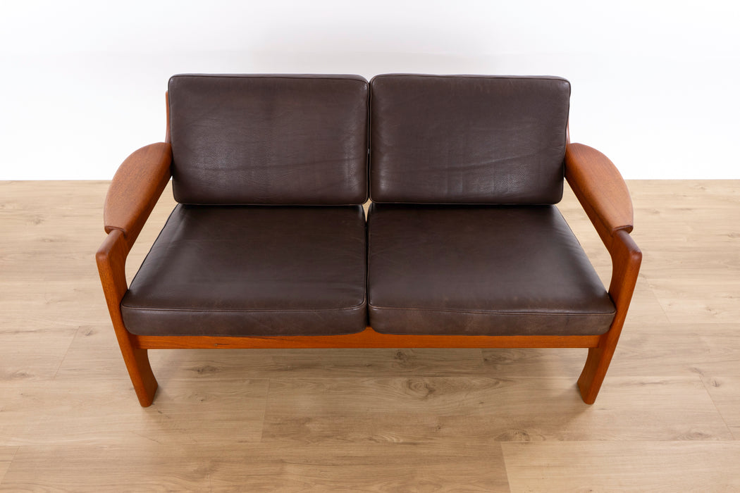 Danish Modern Teak & Leather Loveseat - (D1593)