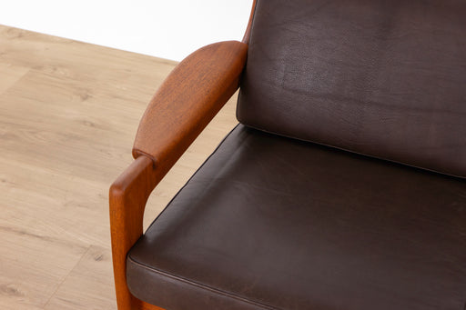 Danish Modern Teak & Leather Loveseat - (D1593)