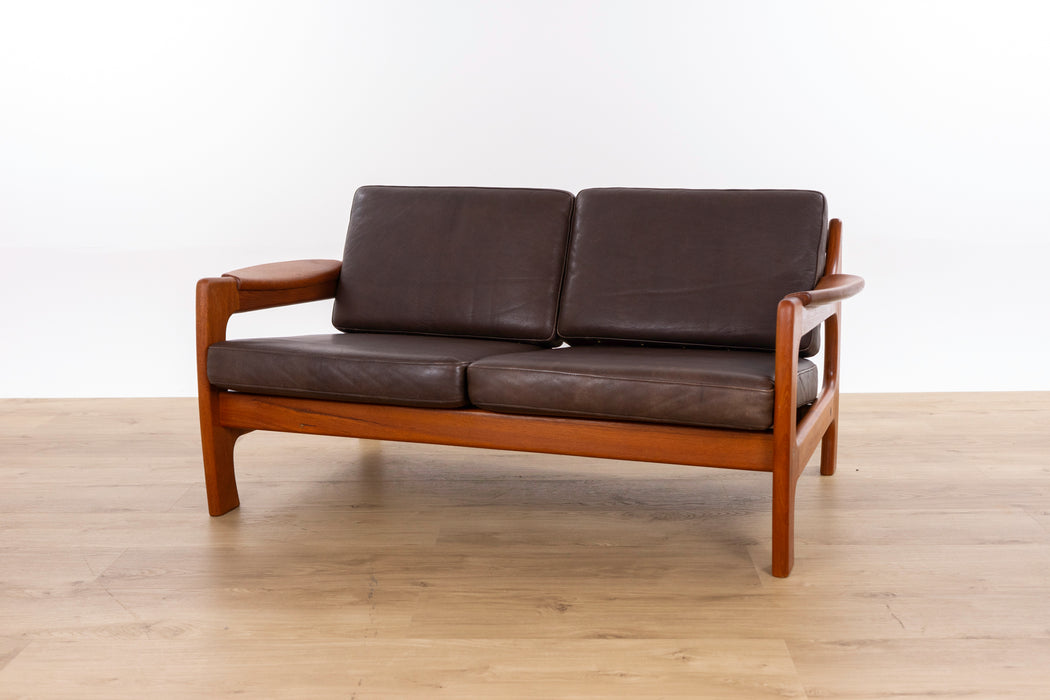 Danish Modern Teak & Leather Loveseat - (D1593)