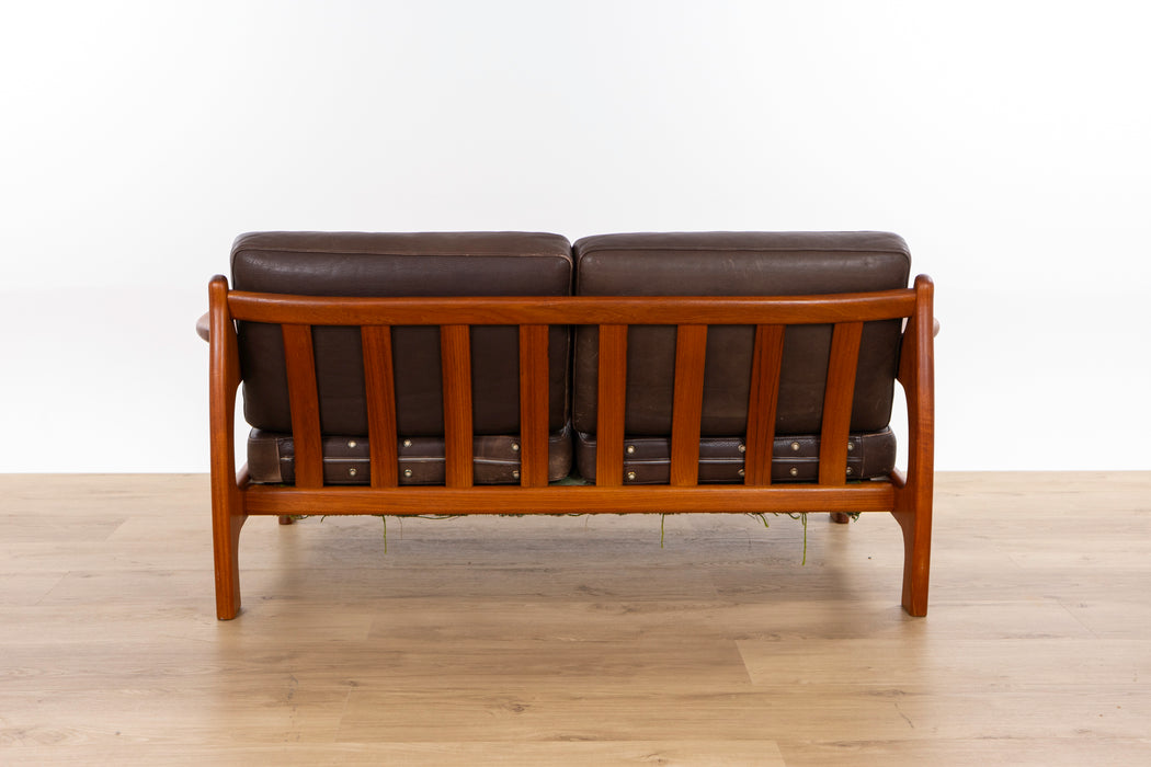 Danish Modern Teak & Leather Loveseat - (D1593)