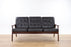 Danish Modern Teak and Black Vinyl Sofa- (326-057.5)