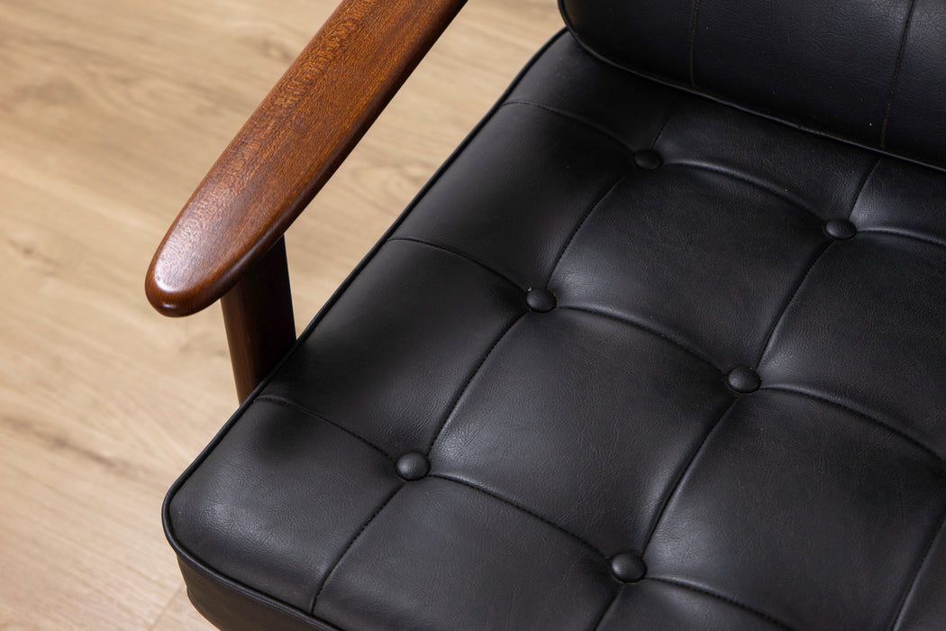 Danish Modern Teak and Black Vinyl Sofa- (326-057.5)