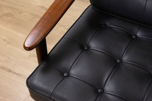 Danish Modern Teak and Black Vinyl Sofa- (326-057.5)