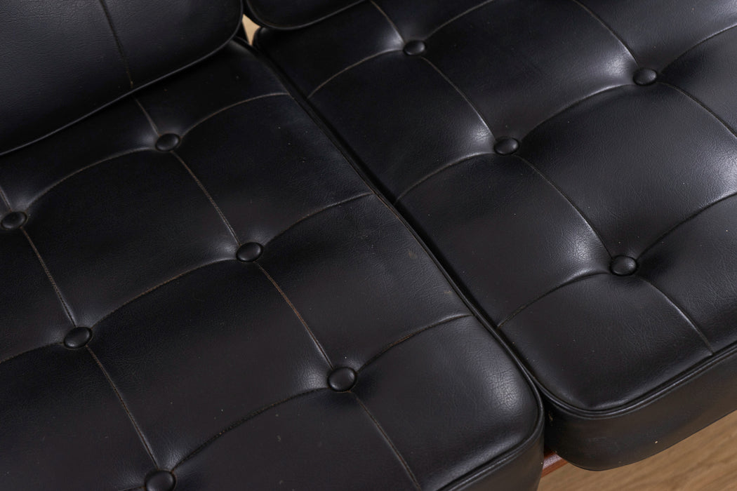 Danish Modern Teak and Black Vinyl Sofa- (326-057.5)