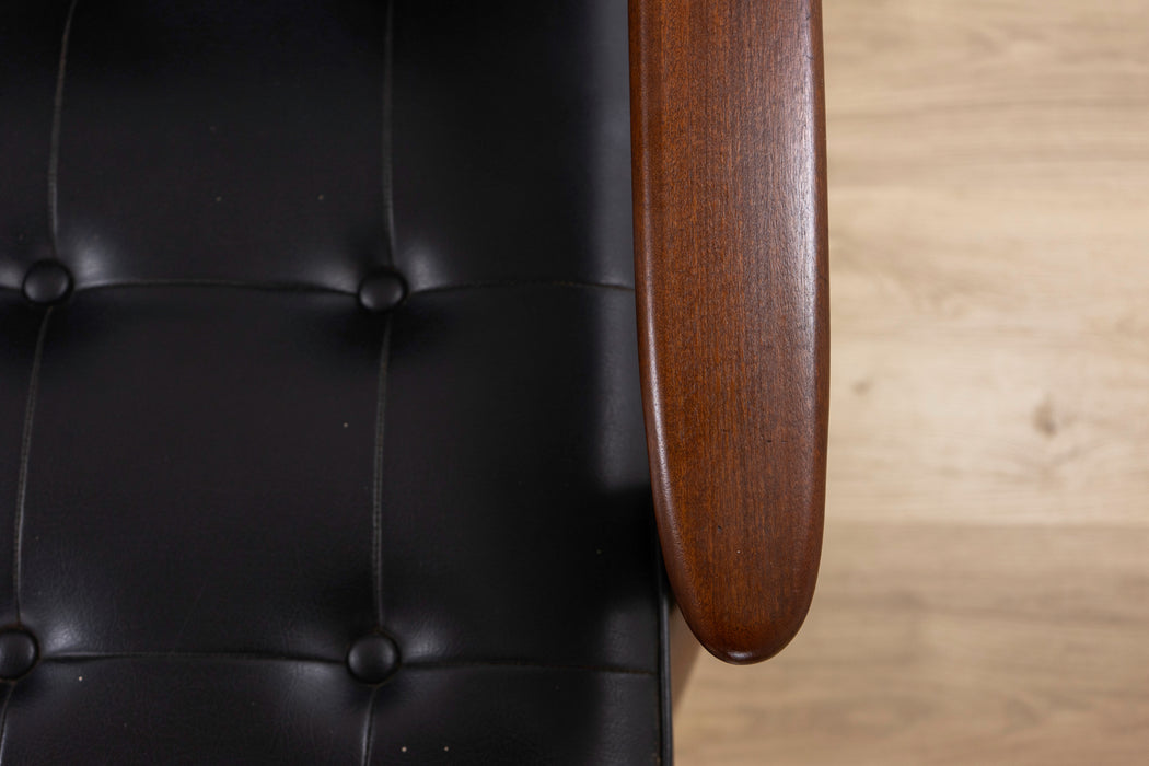 Danish Modern Teak and Black Vinyl Sofa- (326-057.5)