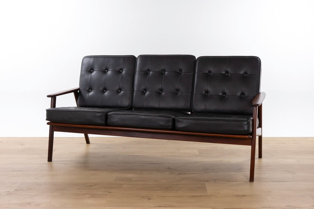 Danish Modern Teak and Black Vinyl Sofa- (326-057.5)