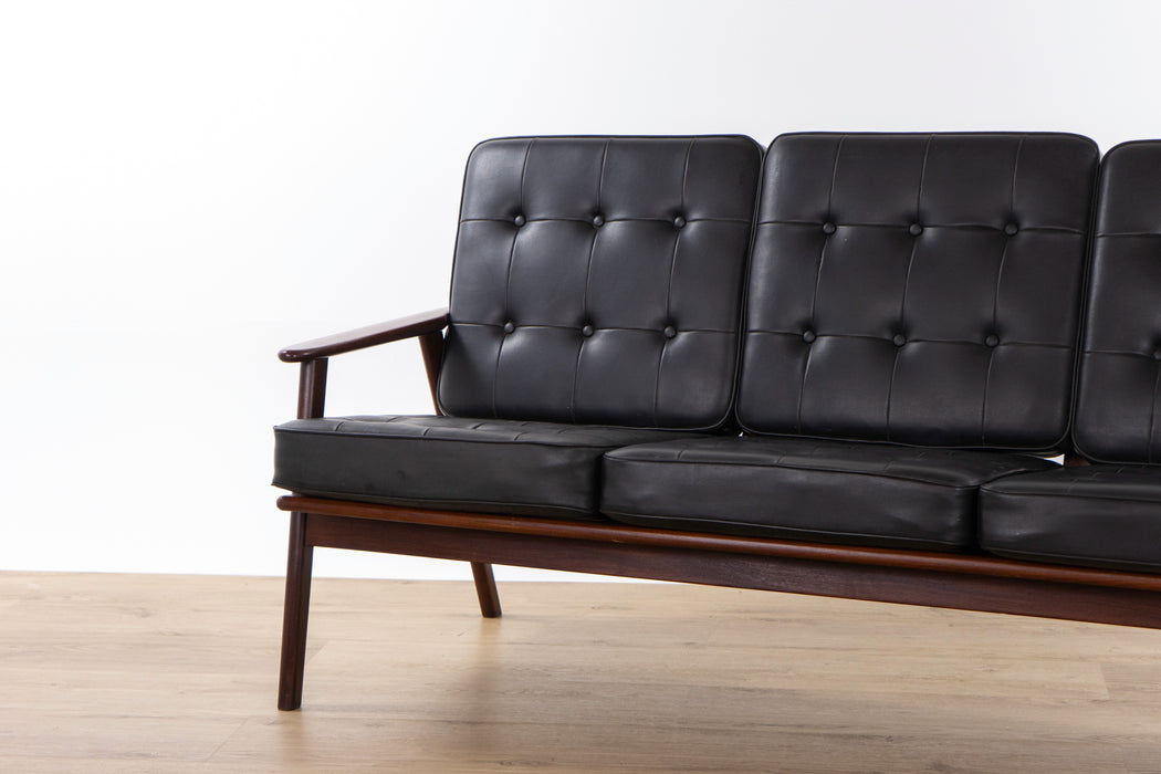 Danish Modern Teak and Black Vinyl Sofa- (326-057.5)