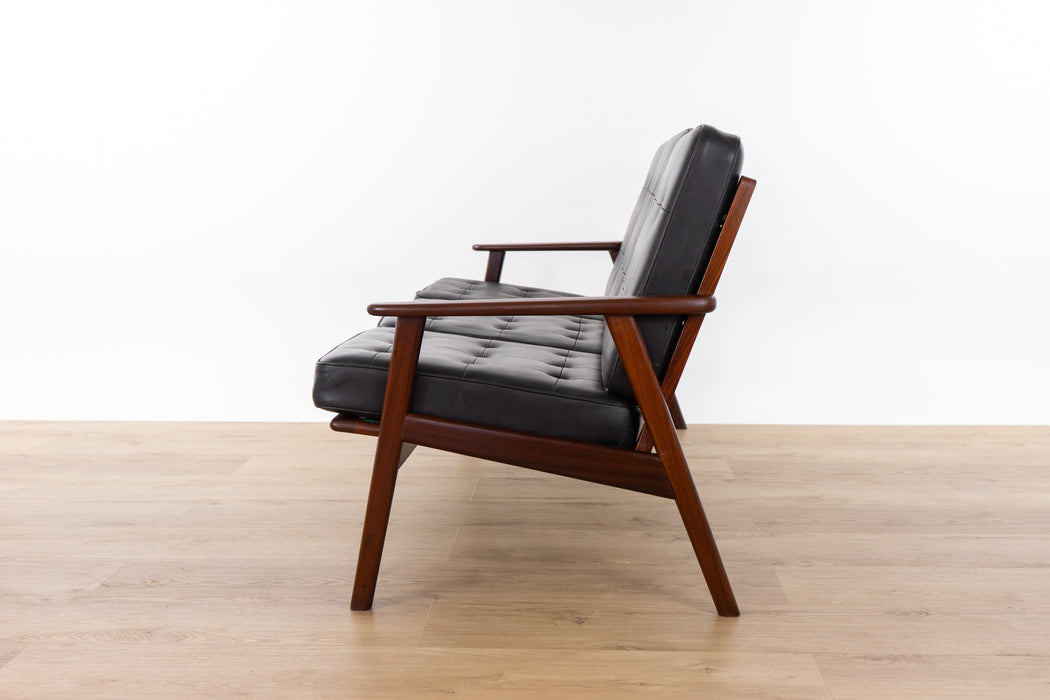 Danish Modern Teak and Black Vinyl Sofa- (326-057.5)
