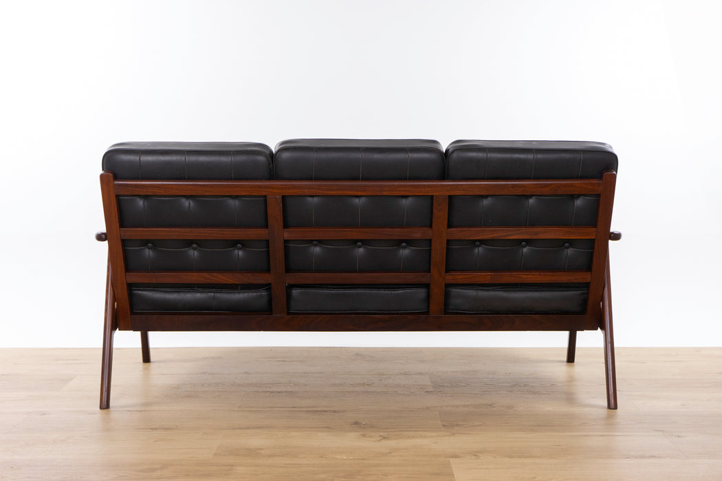 Danish Modern Teak and Black Vinyl Sofa- (326-057.5)